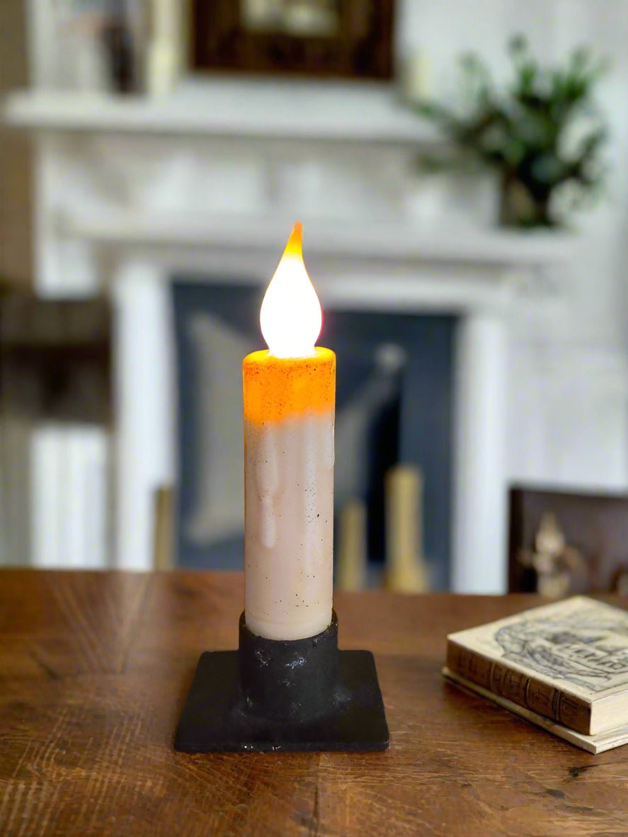 Primitive Handcrafted 4&quot; Cream Battery Operated LED Timer Taper Candle - The Primitive Pineapple Collection