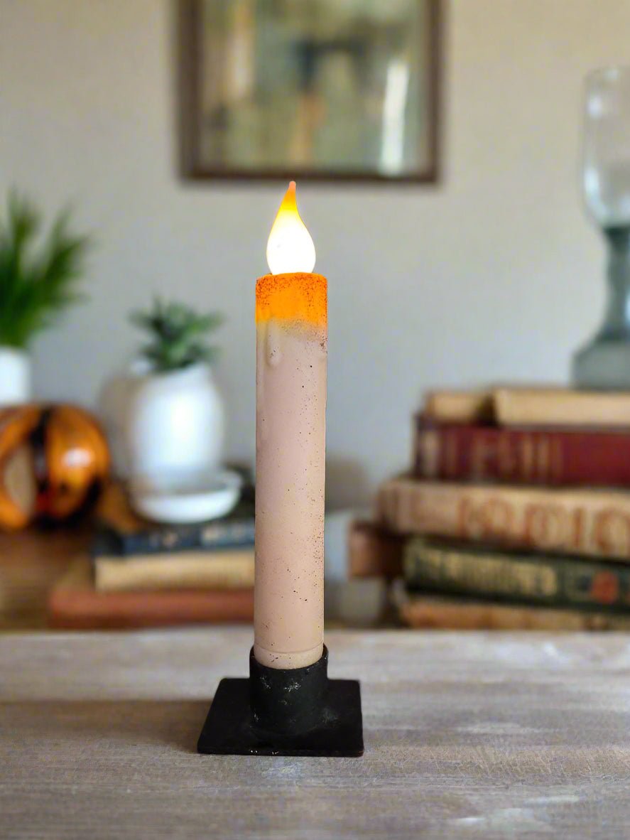 Primitive Handcrafted 7&quot; Cream Battery Operated LED Timer Taper Candle - The Primitive Pineapple Collection