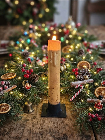 Primitive 6" Mustard Flicker Nub LED Timer Taper Candle