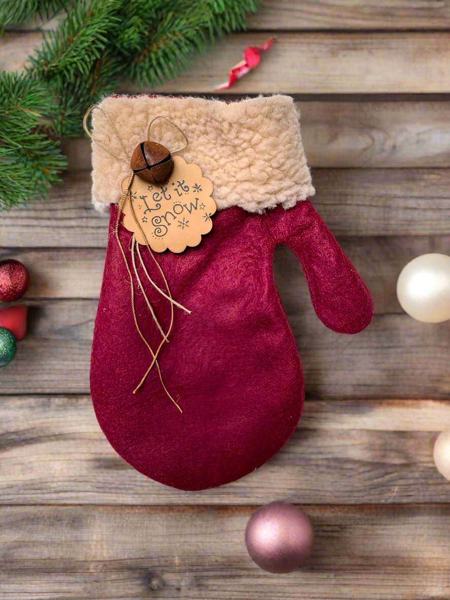 Primitive Christmas Handcrafted USA Mitten w/ Prim Tag 2 Styles - The Primitive Pineapple Collection
