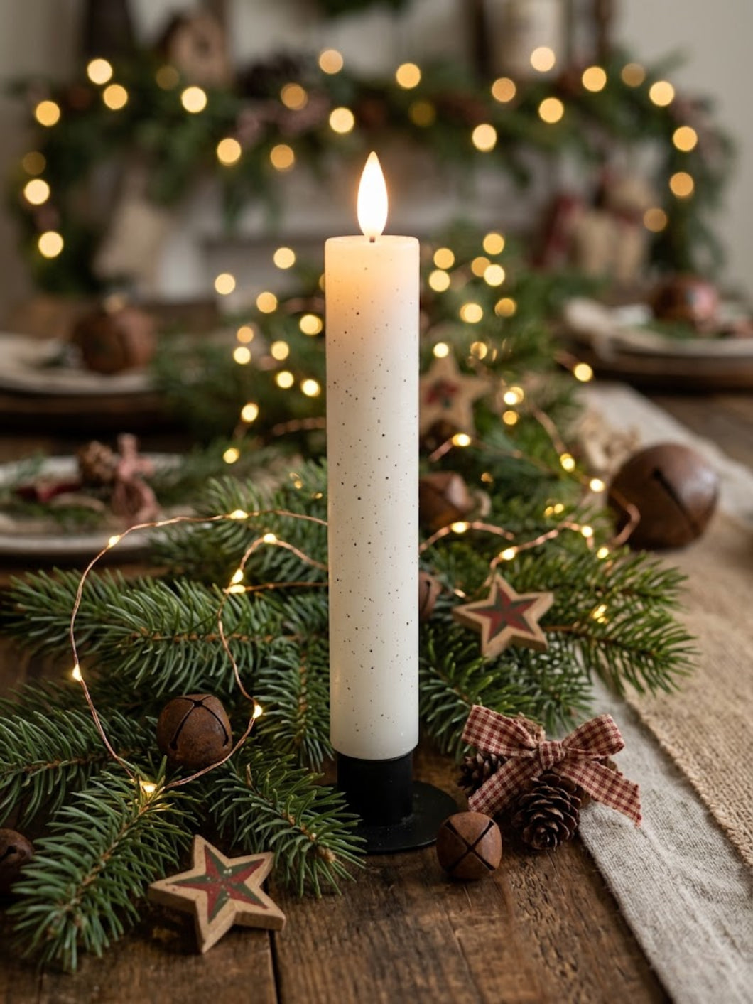 Primitive 8.25" Thick Ivory LED Taper Candle
