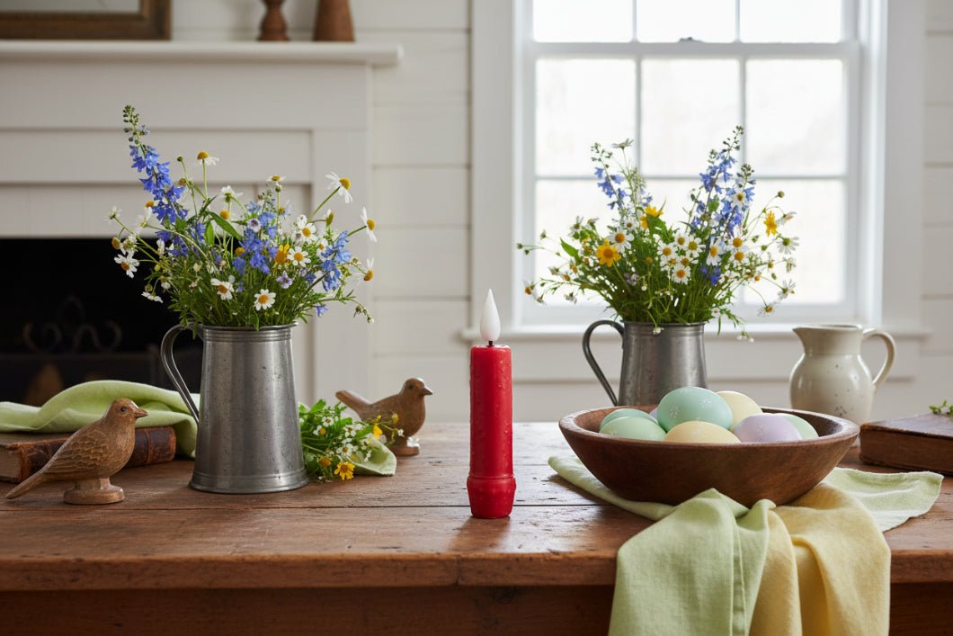 Primitive Rustic 4.25" Red Colored LED Taper Candle w/ Timer - The Primitive Pineapple Collection