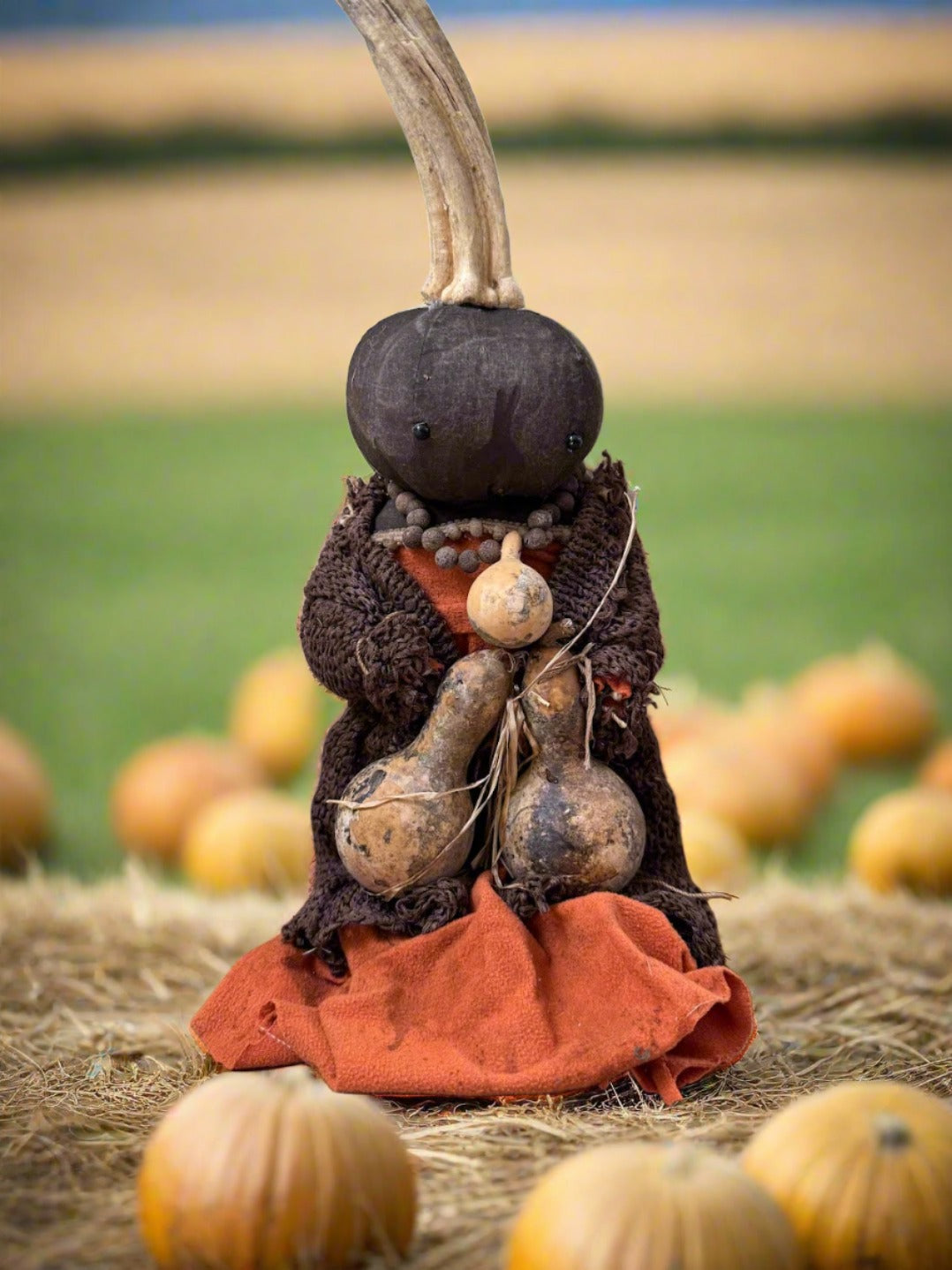 Primitive Handcrafted Pumpkin Doll Laura w/ Gourd 12&quot;