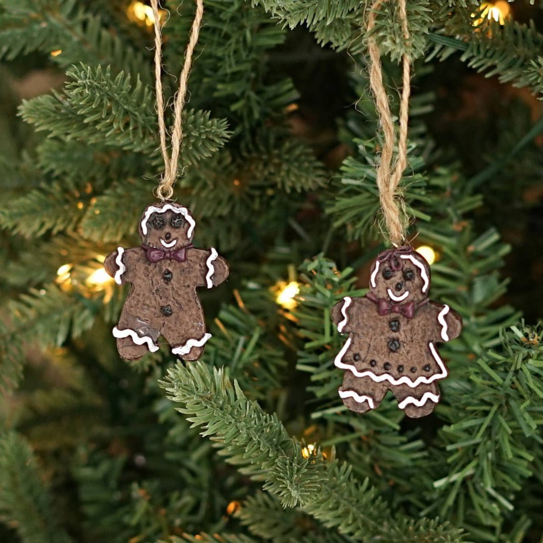 Primitive Christmas 2 pc Set of 2&quot; Chocolate Gingerbread Kids Ornament - The Primitive Pineapple Collection