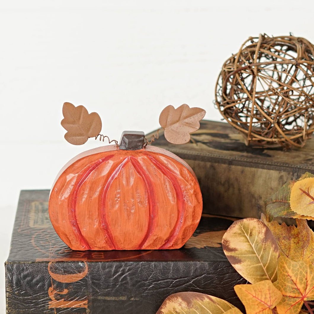 Primitive Rustic Halloween Chunky Wood Pumpkin 5&quot; Shelf Sitter - The Primitive Pineapple Collection