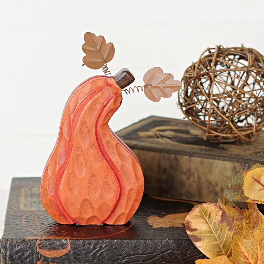 Primitive Rustic Halloween Chunky Wood Pumpkin 8&quot; Shelf Sitter - The Primitive Pineapple Collection