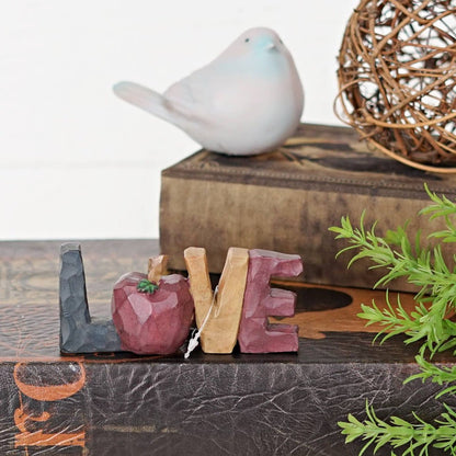Primitive Farmhouse Love w/ Apple Shelf Sitter 4&quot; - The Primitive Pineapple Collection