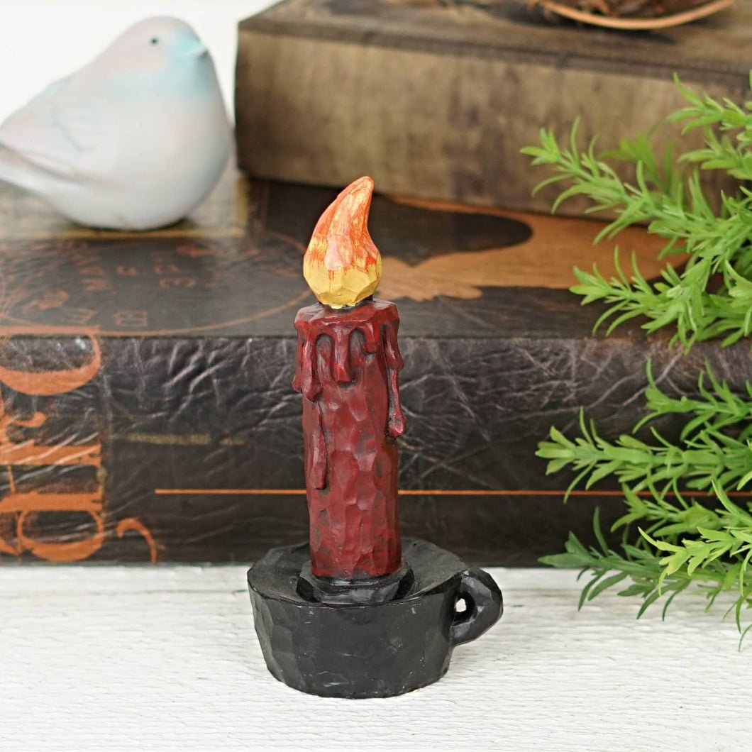 Primitive Folk Art Red Candle Shelf Sitter 5.5&quot; - The Primitive Pineapple Collection