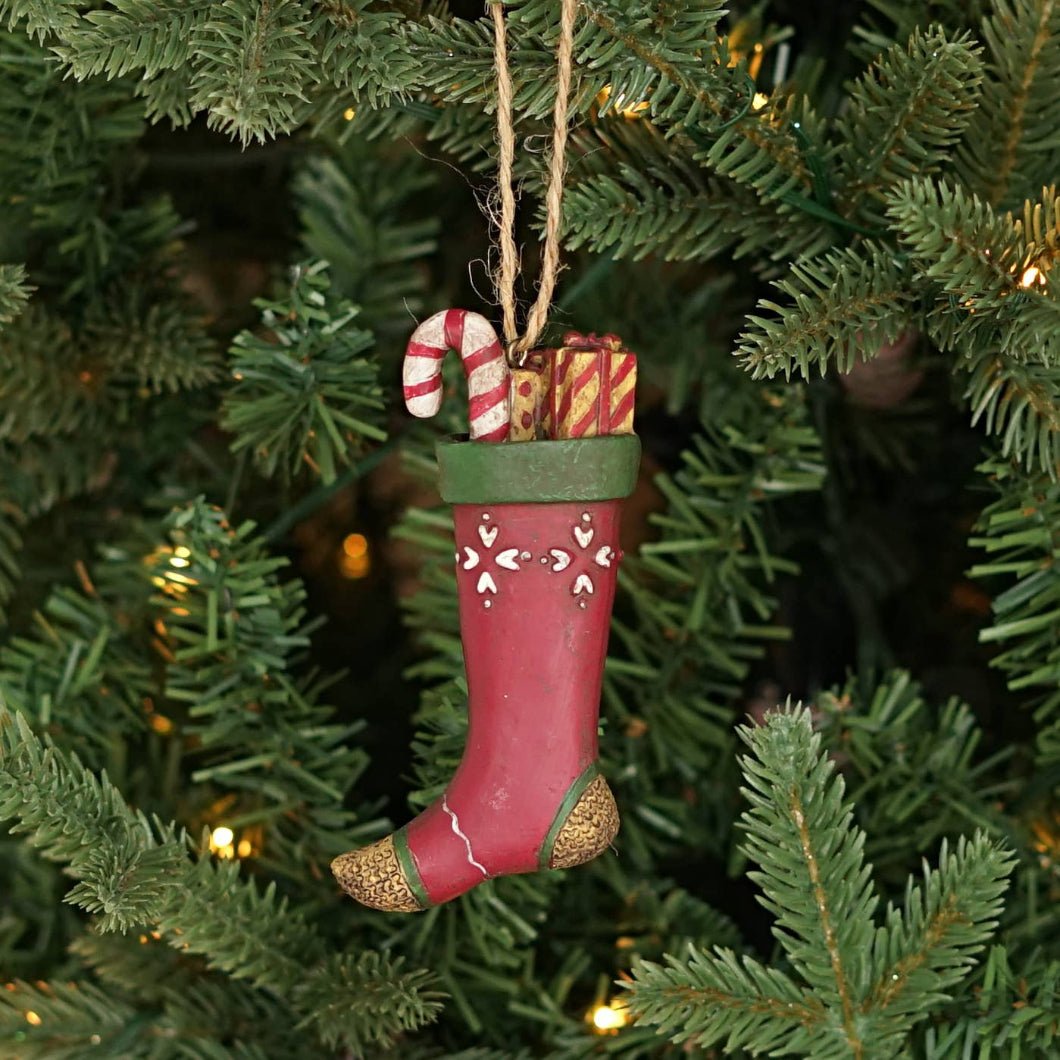 Primitive Christmas Old World Stocking w/ Candy Cane Ornament 4.5&quot; - The Primitive Pineapple Collection