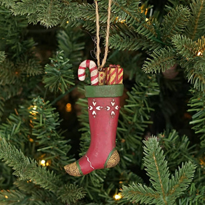 Primitive Christmas Old World Stocking w/ Candy Cane Ornament 4.5&quot; - The Primitive Pineapple Collection
