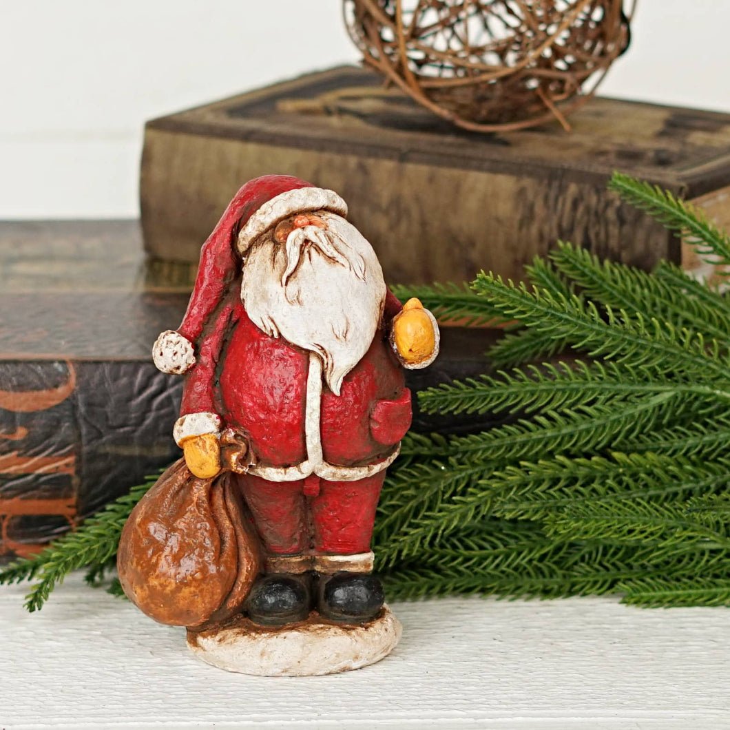 Primitive Christmas Rustic Santa w/ Toy Sack Figurine Shelf Sitter 6&quot; - The Primitive Pineapple Collection