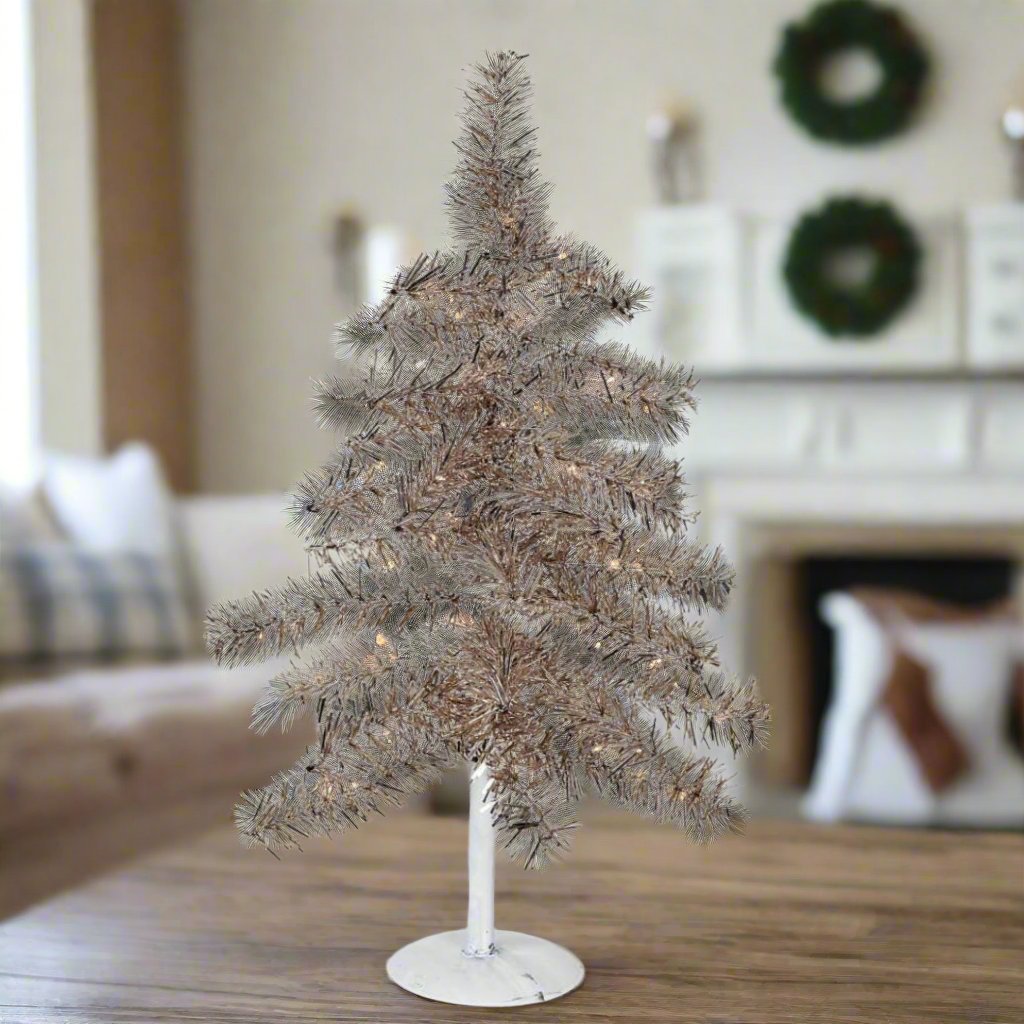 Primitive Christmas Retro Looking Snazzy Champagne Tinsel Tree 16" - The Primitive Pineapple Collection
