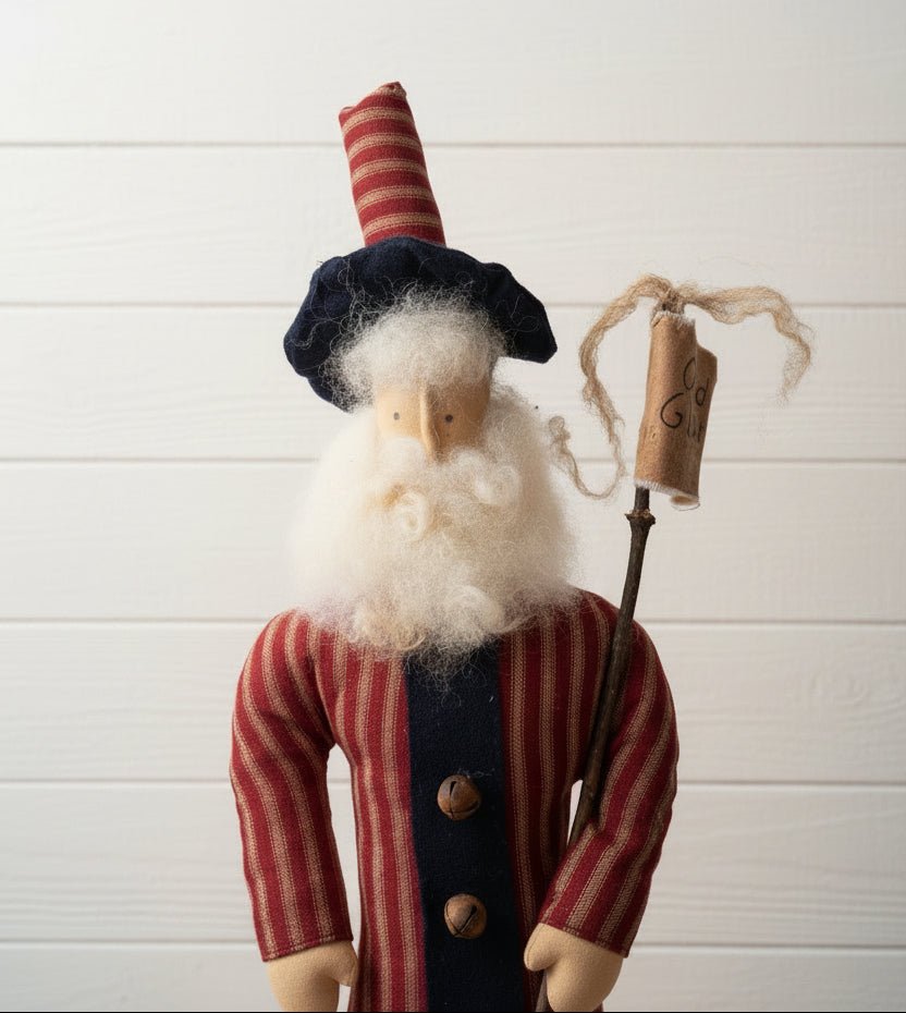Primitive Handcrafted Hanging Patriotic Americana Striped Uncle Sam Doll w/ Flag 18" - The Primitive Pineapple Collection