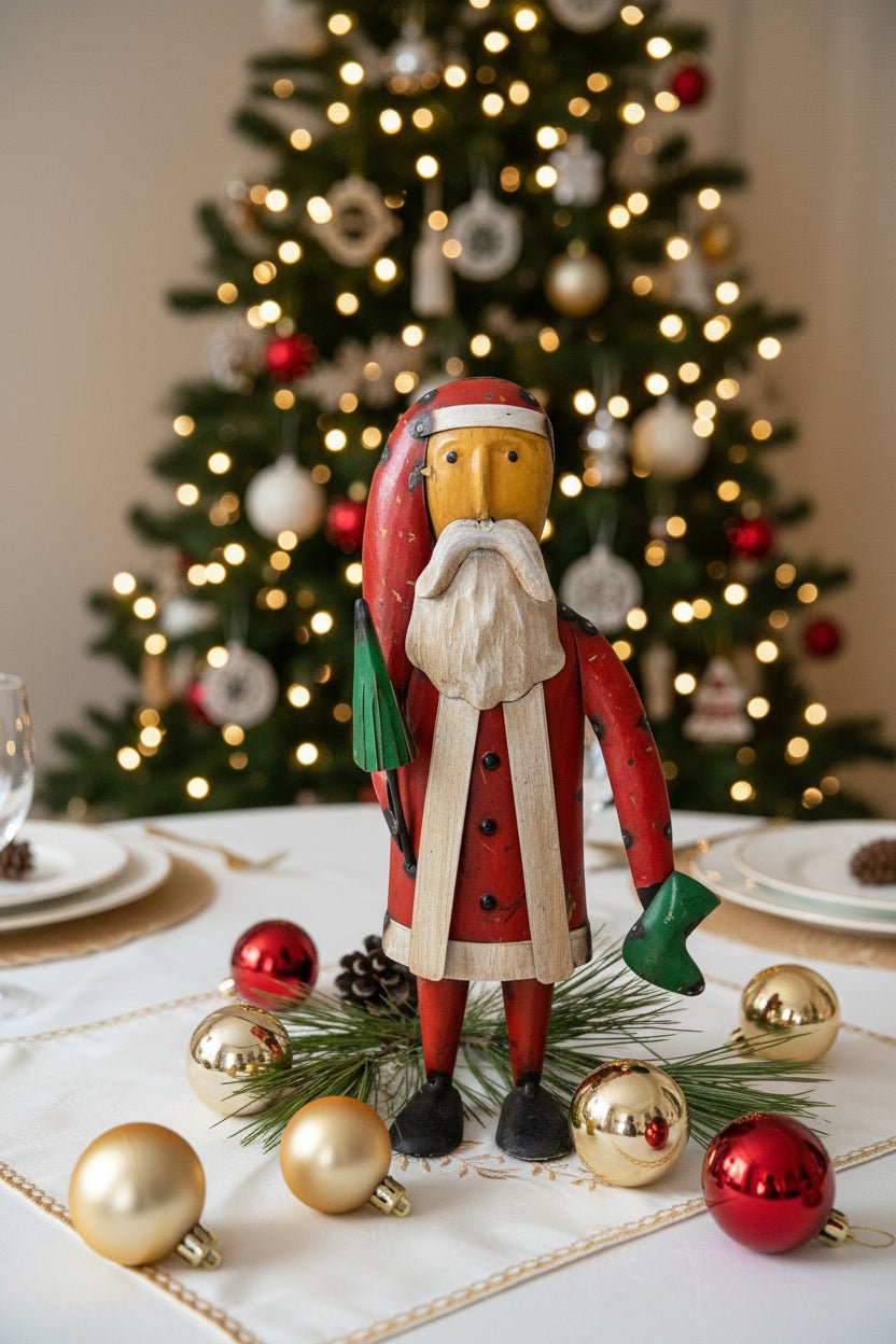 Primitive Christmas 11.25&quot; Recycled Metal Woodland Santa w/ Tree Figurine - The Primitive Pineapple Collection