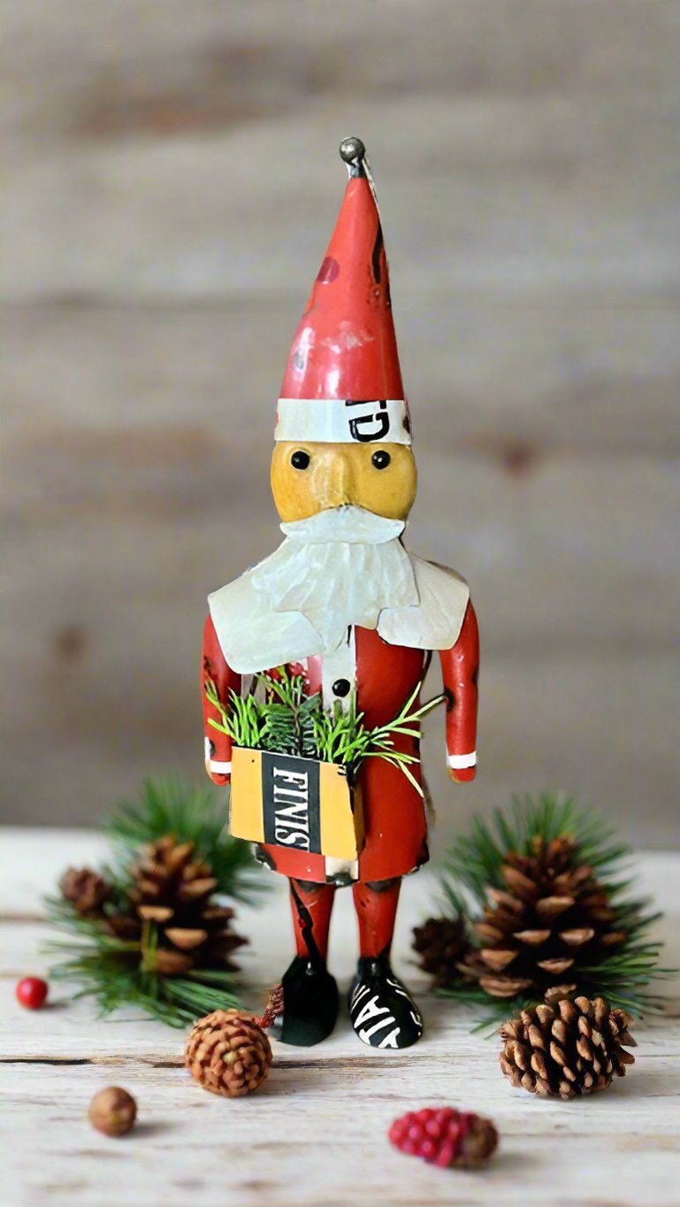 Primitive Christmas 13.5" Recycled Metal Santa Noel Figurine