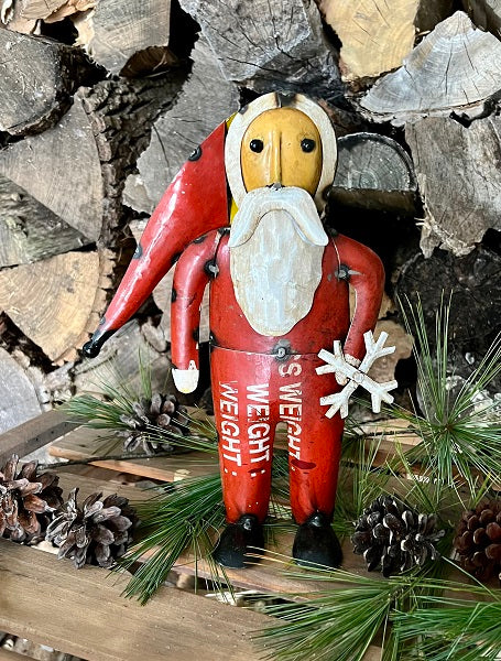 Primitive Christmas 10.25&quot; Recycled Metal Winter Santa Figurine