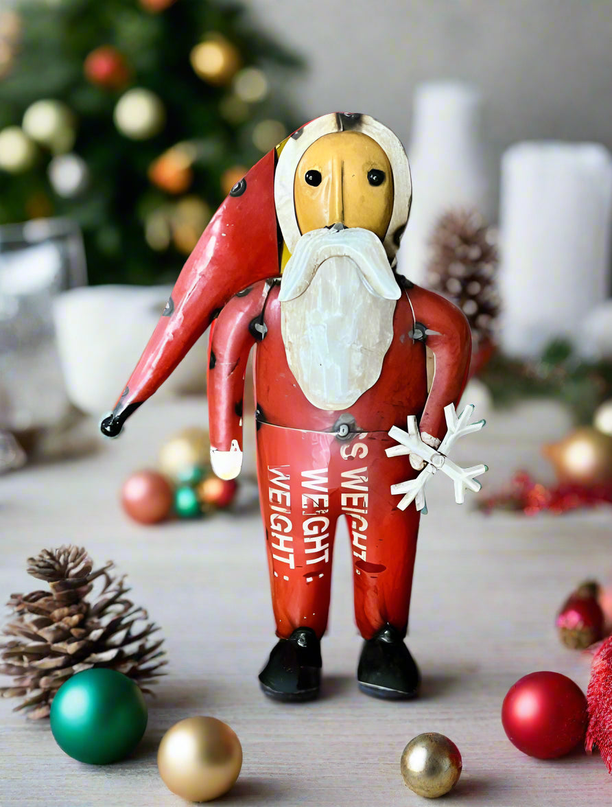 Primitive Christmas 10.25" Recycled Metal Winter Santa Figurine - The Primitive Pineapple Collection
