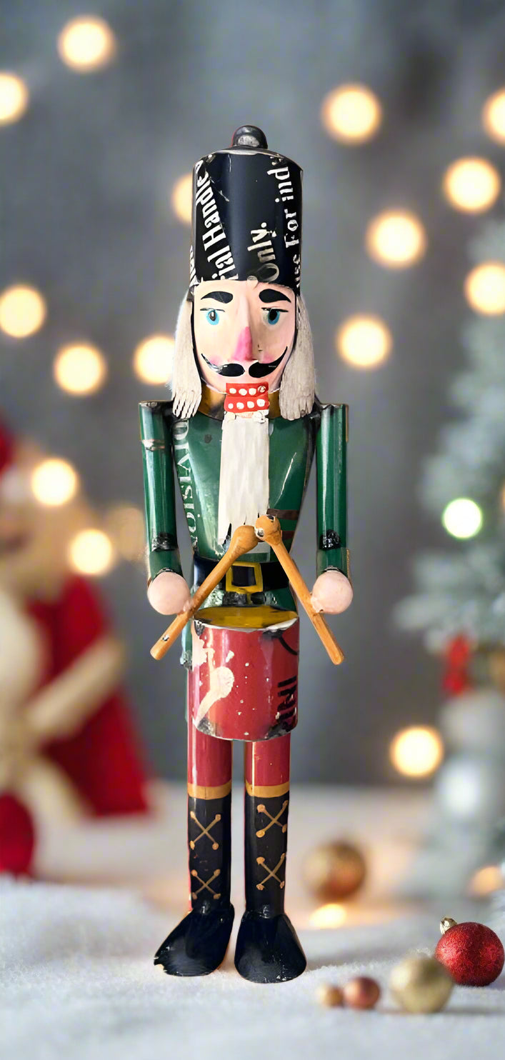Primitive Christmas 15” Recycled Metal Christmas Green Nutcracker