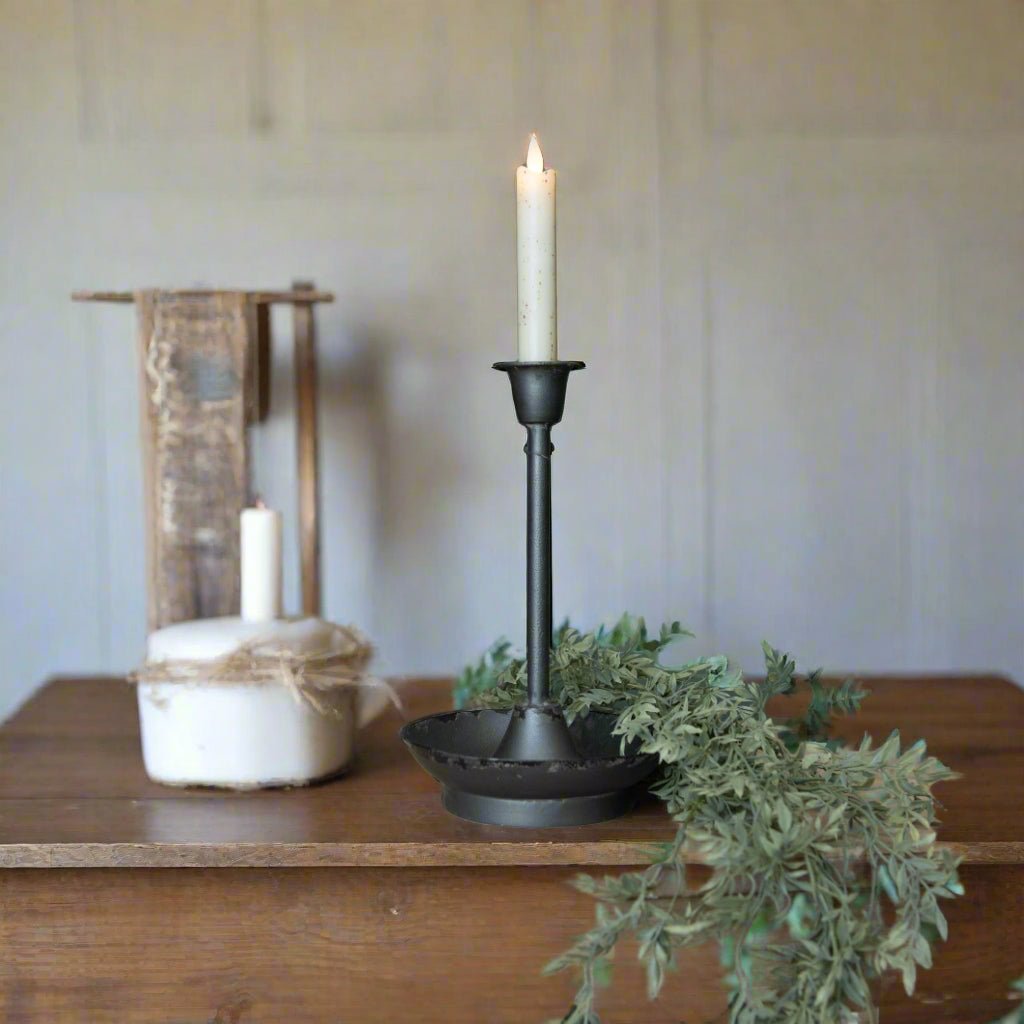Primitive Ragon House 10.25" Traditional Black Candlestick - The Primitive Pineapple Collection