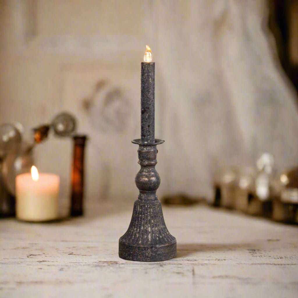 Primitive Farmhouse Ragon House Battery 13" Black Candlestick Light - The Primitive Pineapple Collection