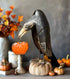 Primitive Halloween Fall Recycled Metal Black Raven Crow w/ Pumpkin 11.5" - The Primitive Pineapple Collection