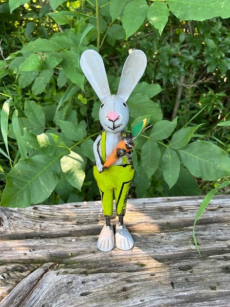Primitive Spring Easter Recycled Metal Larry Bunny with Carrot Figurine 12" - The Primitive Pineapple Collection