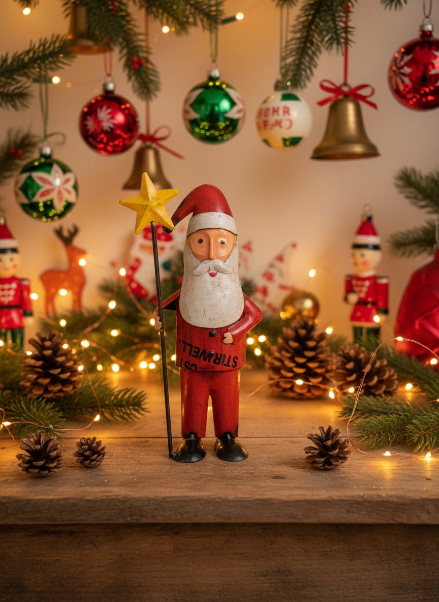 Primitive Christmas 10.25&quot; Recycled Metal Snowshoe Santa with Star Figurine - The Primitive Pineapple Collection