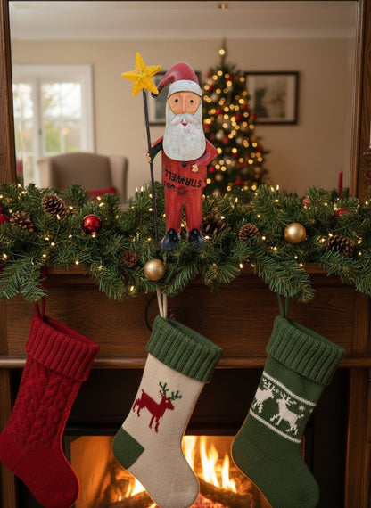 Primitive Christmas 10.25&quot; Recycled Metal Snowshoe Santa with Star Figurine - The Primitive Pineapple Collection