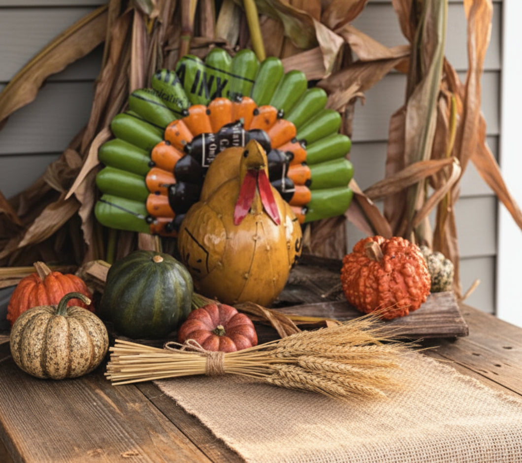 Primitive Thanksgiving Recycled Metal Large Turkey Figurine
