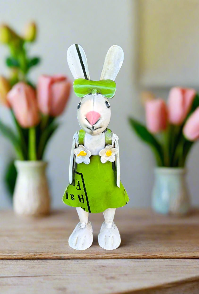 Primitive Spring Easter Recycled Metal Tulip Baby Bunny 7.75" - The Primitive Pineapple Collection