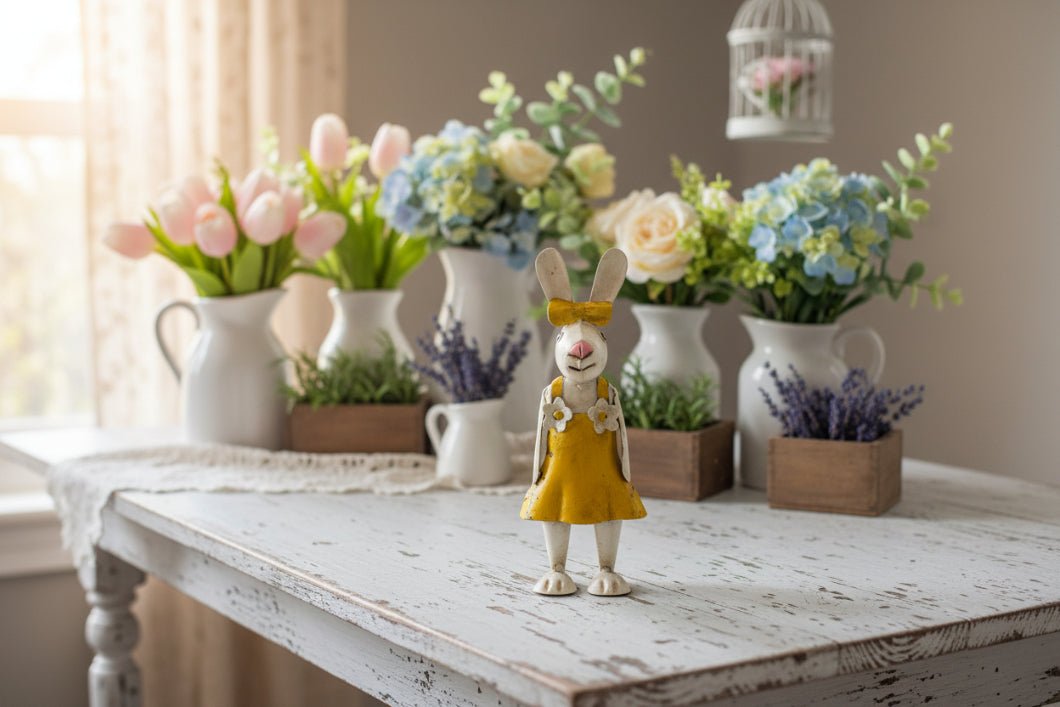 Primitive Spring Easter Recycled Metal Marigold Baby Bunny 7.75" - The Primitive Pineapple Collection