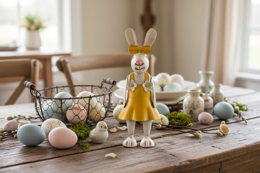 Primitive Spring Easter Recycled Metal Marigold Baby Bunny 7.75" - The Primitive Pineapple Collection