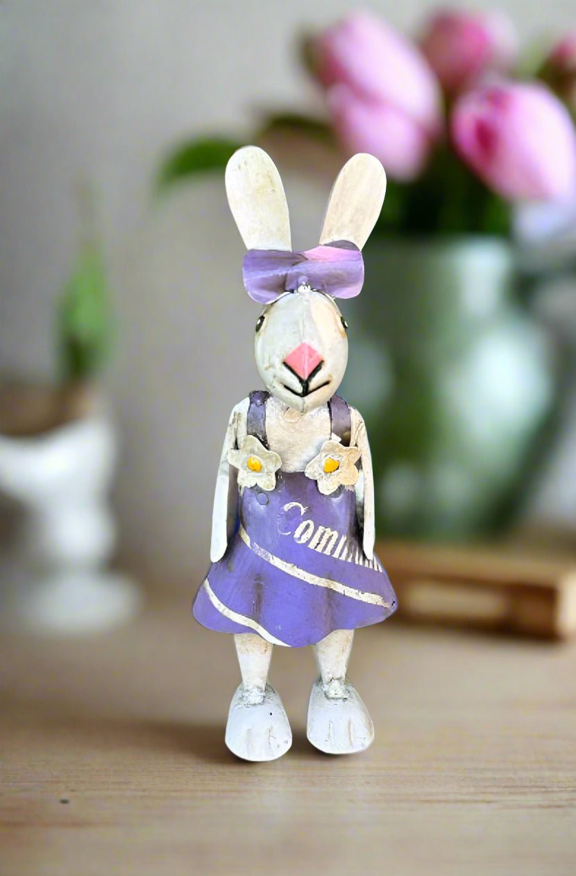 Primitive Spring Easter Recycled Metal Violet Baby Bunny 7.75" - The Primitive Pineapple Collection
