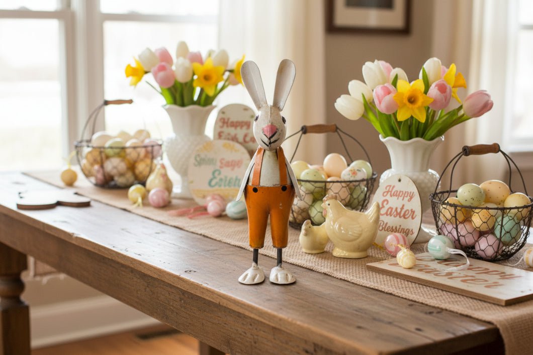 Primitive Spring Easter Recycled Metal Patrick Baby Bunny 8" - The Primitive Pineapple Collection