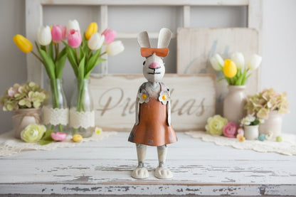 Primitive Spring Easter Recycled Metal Peaches Baby Bunny Figurine 8" - The Primitive Pineapple Collection