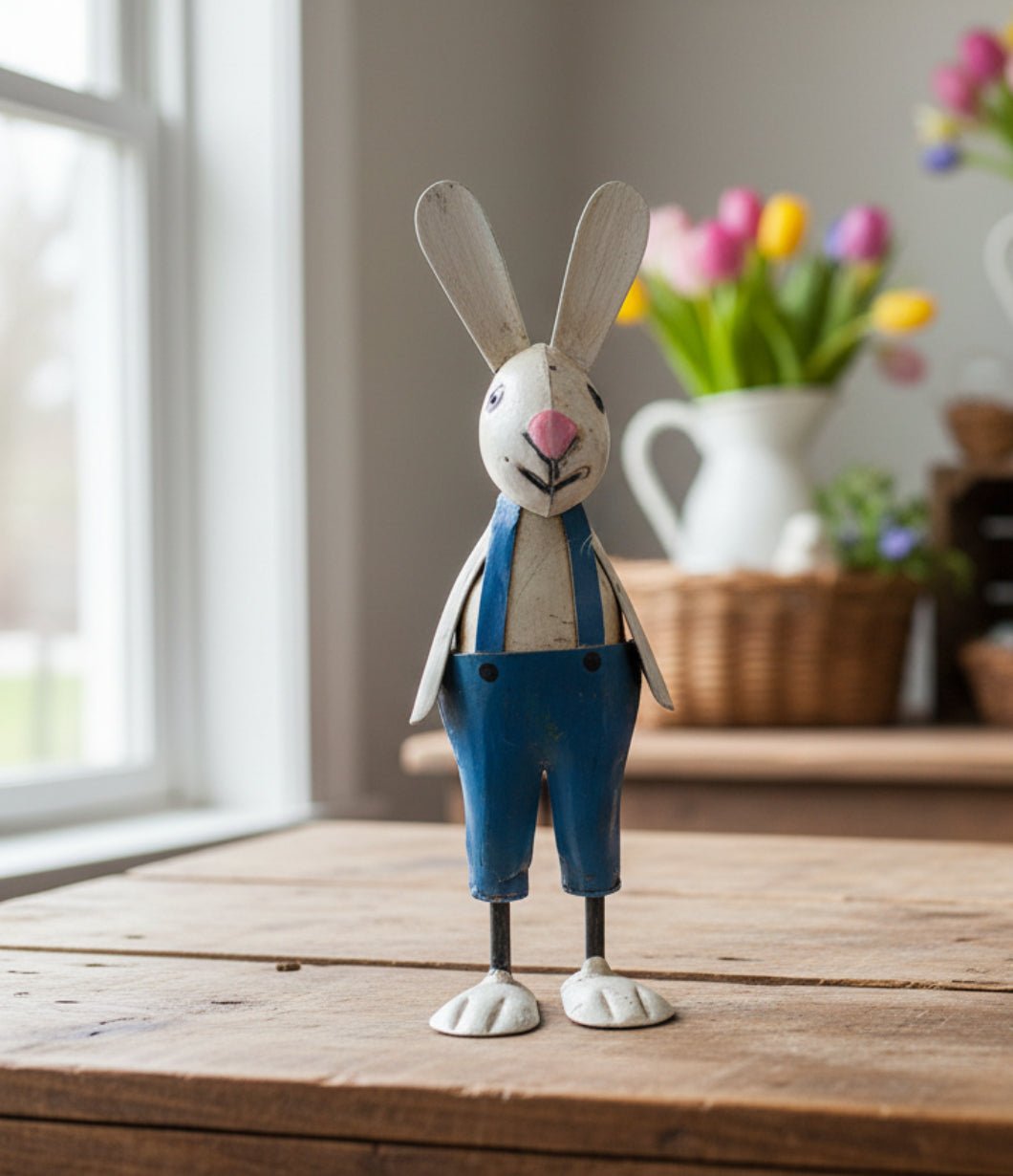 Primitive Spring Easter Recycled Metal Rex Baby Bunny 8" - The Primitive Pineapple Collection