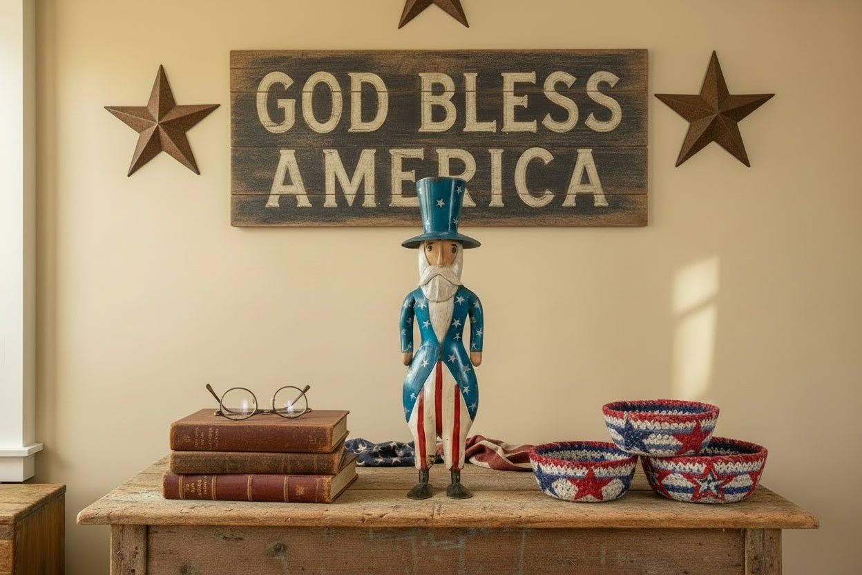 Primitive Farmhouse Recycled Metal 14" Patriotic Mr Liberty Figurine - The Primitive Pineapple Collection