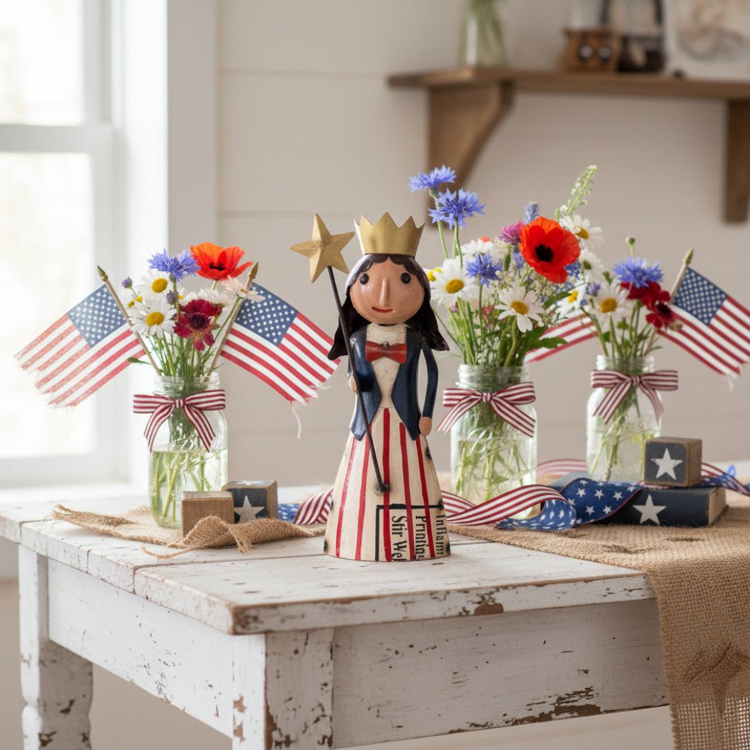 Patriotic Miss Lady Liberty Figurine | 10.5" Recycled Metal Folk Art Decor