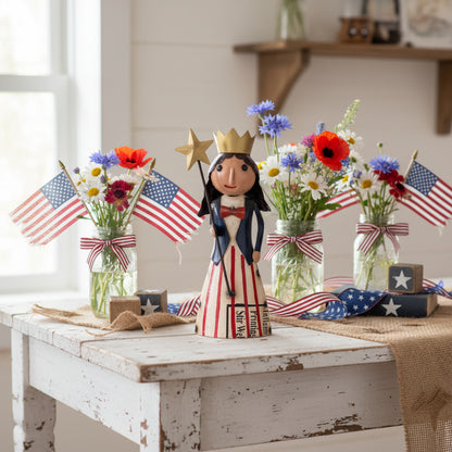Patriotic Miss Lady Liberty Figurine | 10.5" Recycled Metal Folk Art Decor