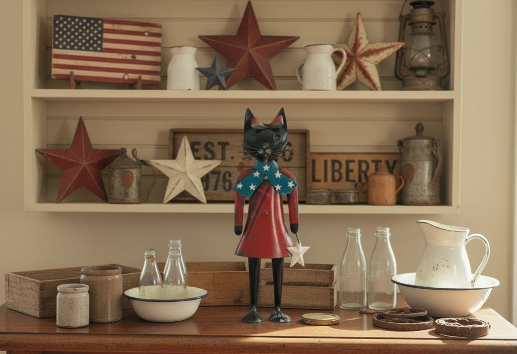 Primitive Farmhouse Recycled Metal 12" Lola Americana Kitty Figurine - The Primitive Pineapple Collection