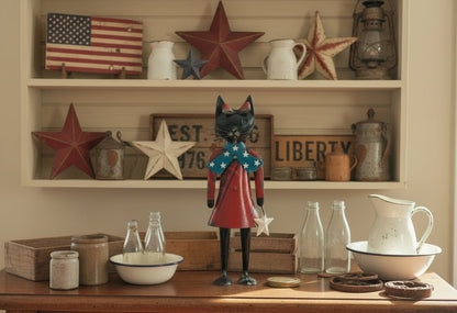 Primitive Farmhouse Recycled Metal 12" Lola Americana Kitty Figurine - The Primitive Pineapple Collection