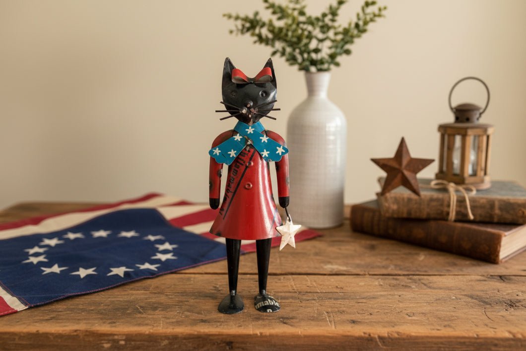 Primitive Farmhouse Recycled Metal 12" Lola Americana Kitty Figurine - The Primitive Pineapple Collection