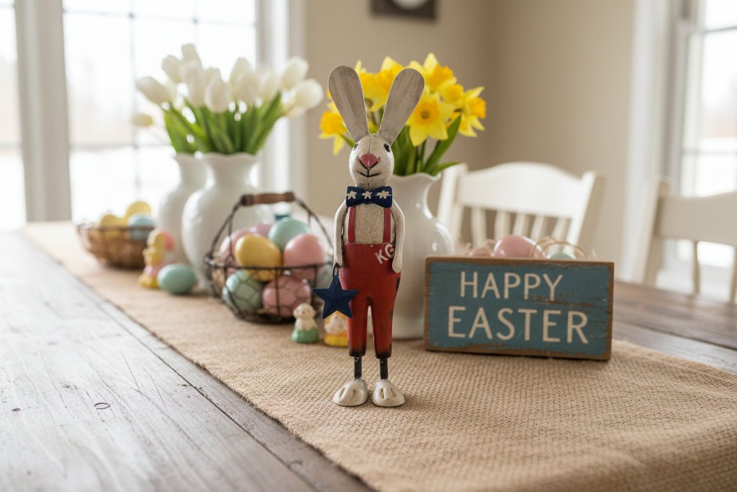 Primitive Spring Easter Recycled Metal George Americana Rabbit Figurine 12" - The Primitive Pineapple Collection