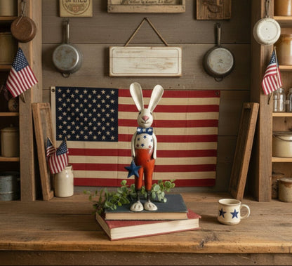 Primitive Spring Easter Recycled Metal George Americana Rabbit Figurine 12" - The Primitive Pineapple Collection