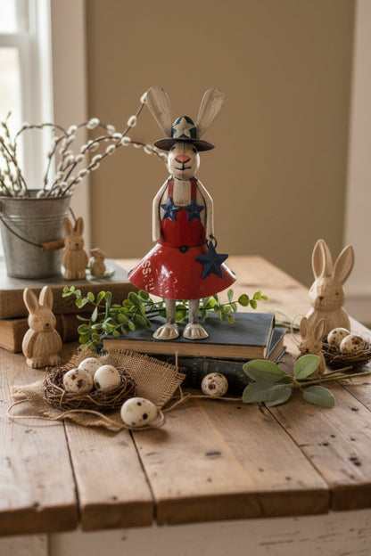 Primitive Spring Easter Recycled Metal Martha Americana Rabbit Figurine 12" - The Primitive Pineapple Collection