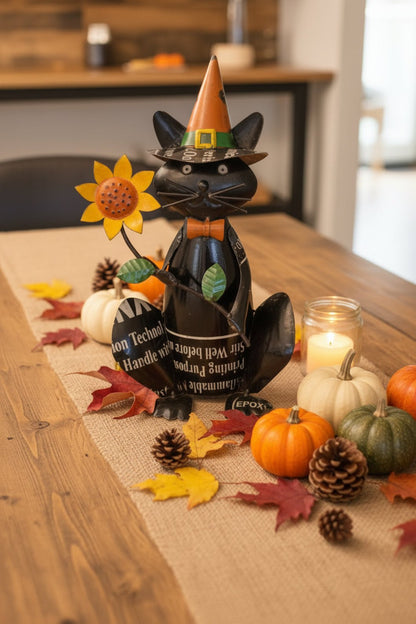 Primitive Halloween Recycled Metal Jinx Witch Cat Figurine Vintage Look - The Primitive Pineapple Collection