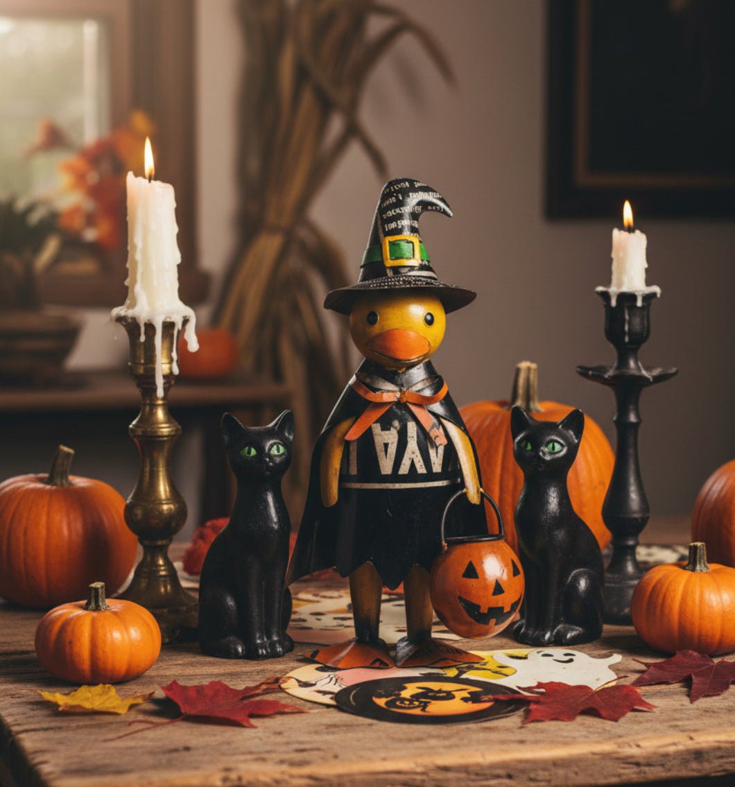Primitive Halloween Recycled Metal Sabrina Witch w/ Jack O lantern Bucket Figurine - The Primitive Pineapple Collection