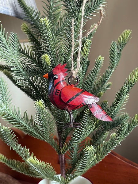 Primitive Christmas Recycled Metal Cardinal Ornament, 3"