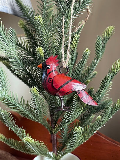 Primitive Christmas Recycled Metal Cardinal Ornament, 3"