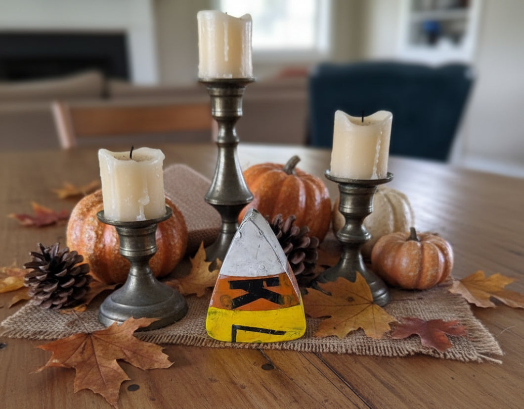 Primitive Halloween Recycled Metal Small Candy Corn Figurine